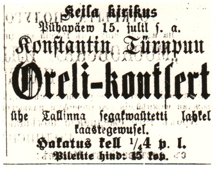 Kuulutus ajalehest Olevik 09.07.1890