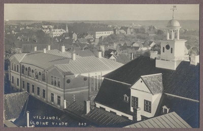 Photo, Viljandi, Raekoda and school (Linnu tn) from water tower, approx. 1925  duplicate photo