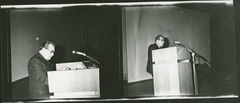 Hugo Tiismus kõnelemas lahtisel parteikoosolekul, 15.veebr. 1977.a.