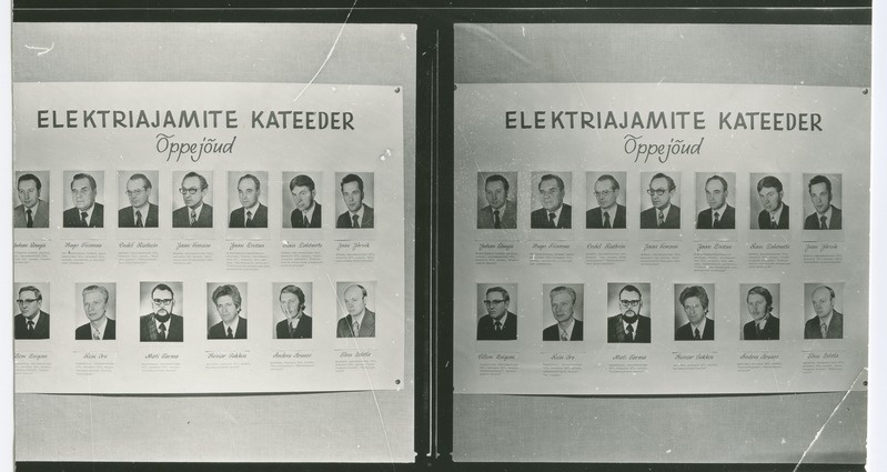 TPI elektriajamite kateedri õppejõudude autahvel fotodega, 29.nov. 1976.a.