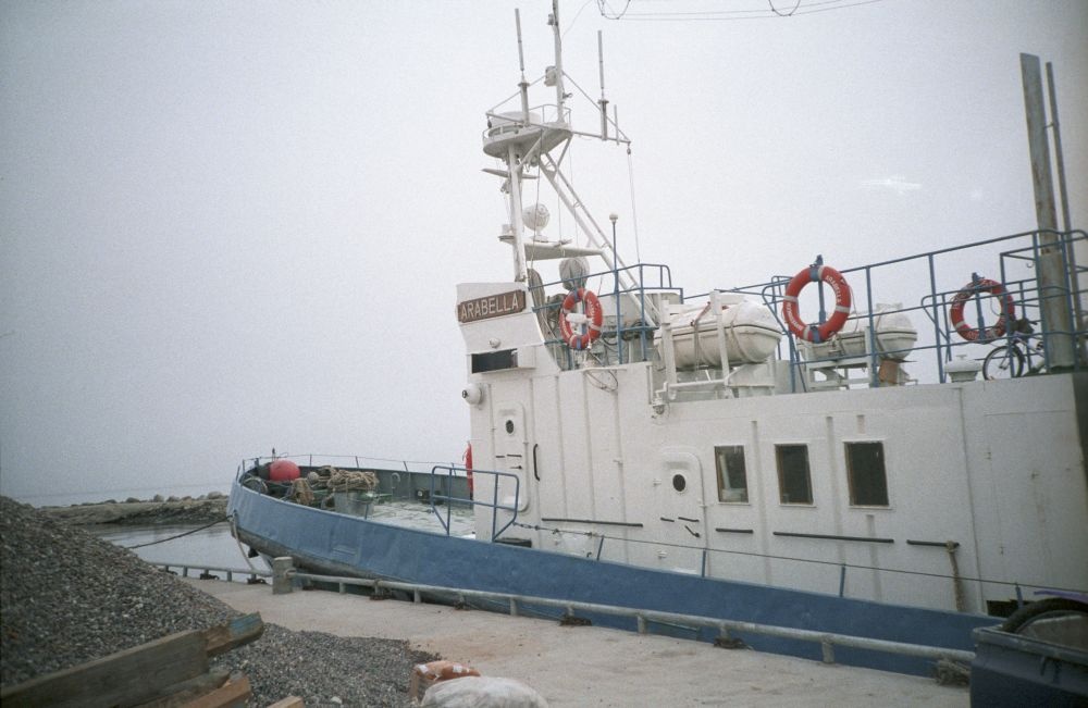 Motor vessel “Arabella” in the port of Romassaare, which is connected between Saaremaa and Ruhnu