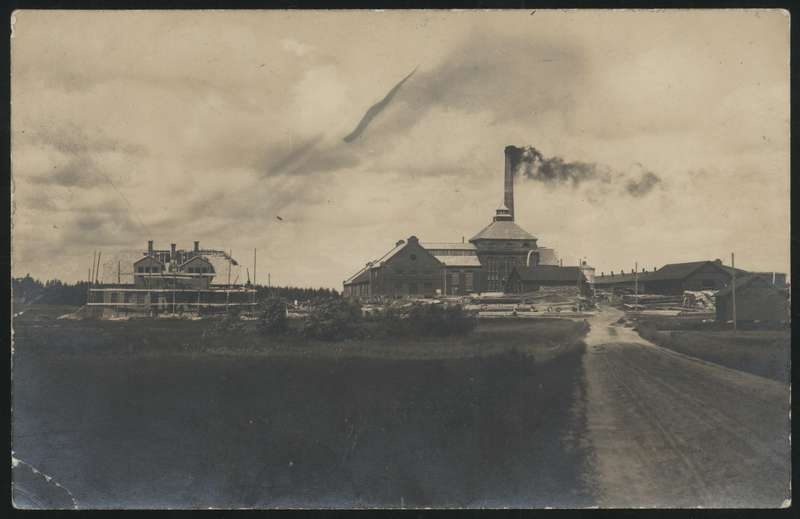 Postcard, Abja Linnavapark, main building, next building construction