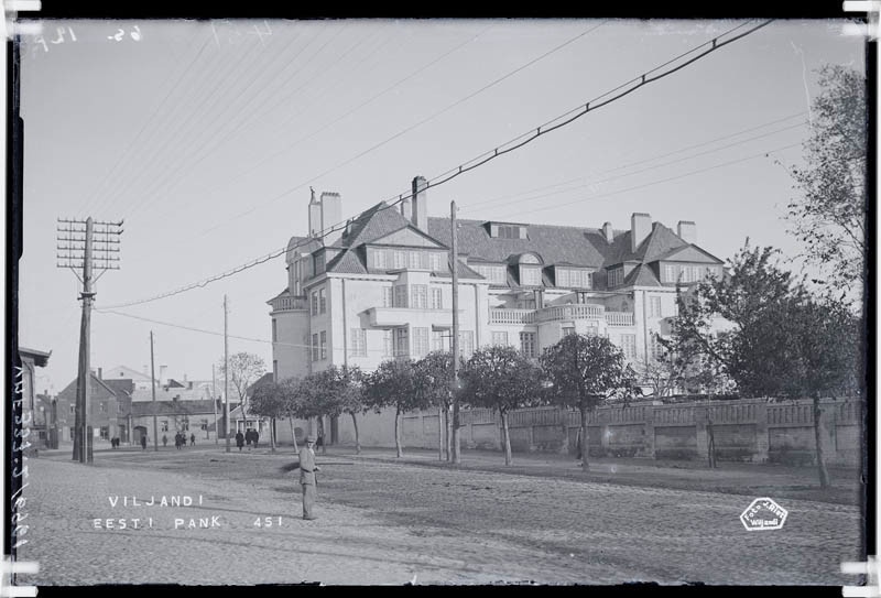 fotonegatiiv, Viljandi, Eesti Panga hoone u 1929 foto J.Riet