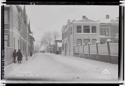 fotonegatiiv (peegelpilt), Viljandi, Jakobsoni tn, vasakul Saksa gümnaasium (oli siin kuni 1923), 1923-st linna algkool, 1923 foto J.Riet  duplicate photo