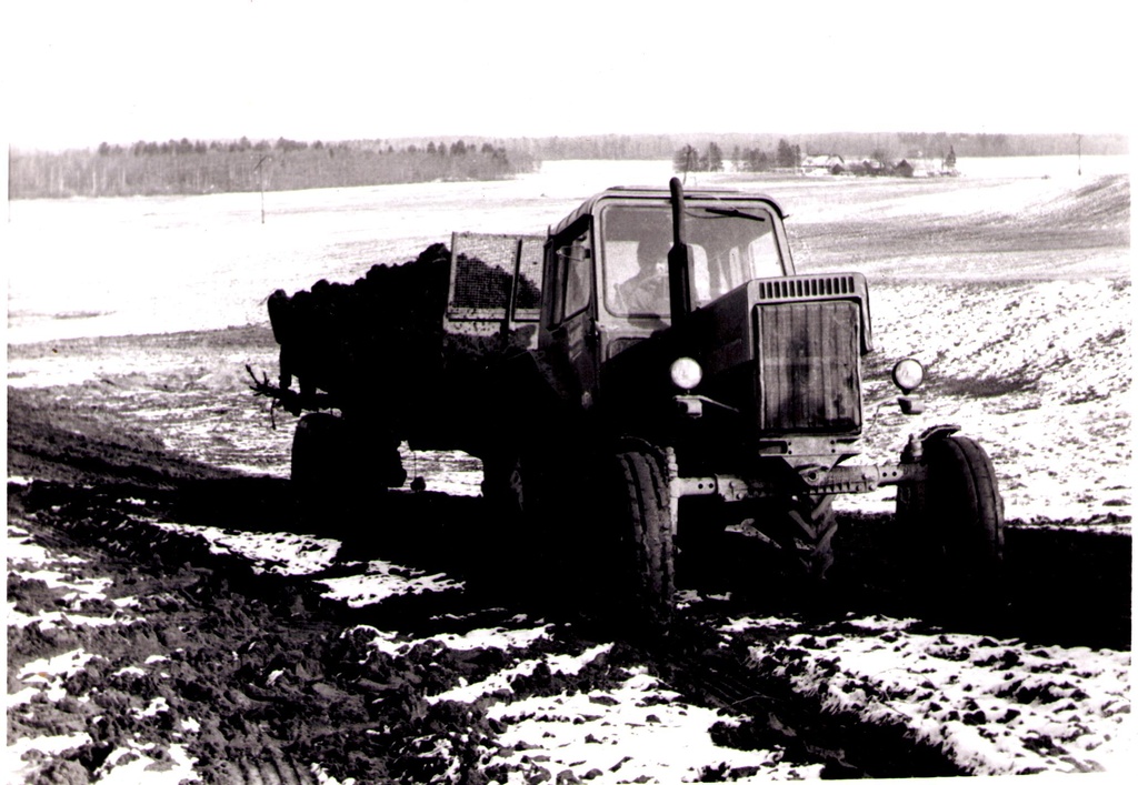 Iisaku sovhoosi põllul sõnniku laotamine