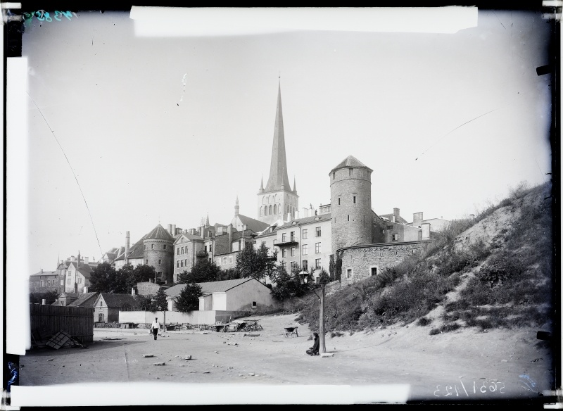 Old cargo market at the beach gate. View towards the Oleviste Church.