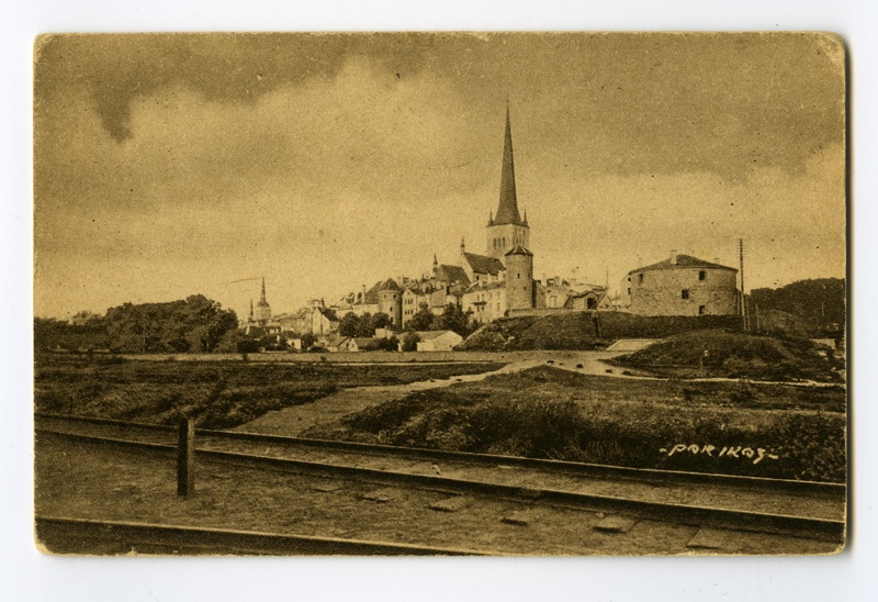 View of the Mount of the Beach Gate. Looks like Paks Margareeta, Oleviste Church, Old Town