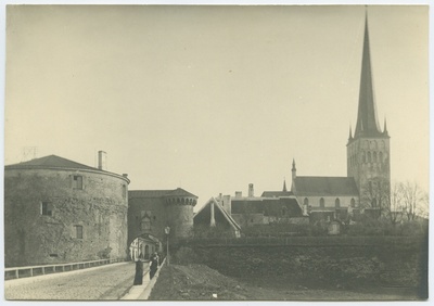 Tallinn, the Great Beach Gate and the Church of Olevis, view from the north.  duplicate photo