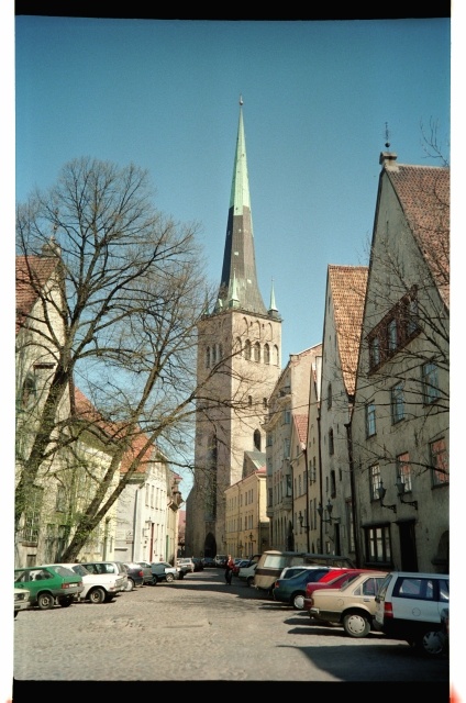 View from Laialt Street to the Olviste Church in Tallinn Old Town