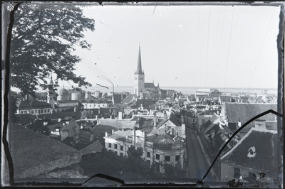 View from Toompea to the northeast of the city. First the beginning of Lai tn, behind the church of Oleviste and the Gulf of Tallinn.  duplicate photo