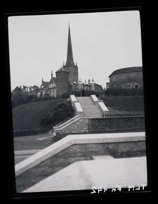 Tallinn, view of the mountain of the Beach Gate with Paksu Margareta and the Church of Oleviste.  duplicate photo
