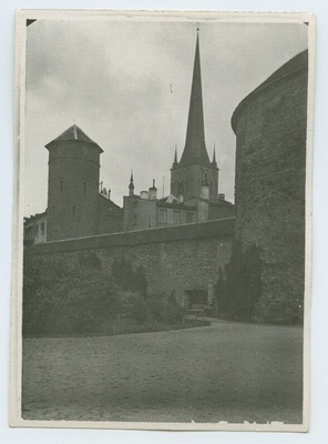 Tallinn, view of the Oleviste Church from the Mount of the Beach Gate, on the left Stolting, on the right Paks Margareta.  duplicate photo