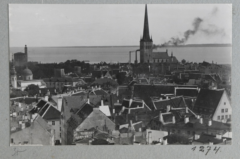 Old Town of Tallinn. View over the roofs towards the church and the sea - northeast.
