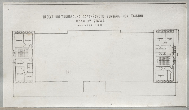 Tallinn-Balti vaksali taastamine 1944-1945: jaamahoone taastamisprojekti III korruse plaan , ümberpildistus.