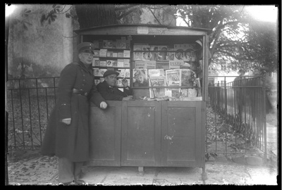 Newspaper kiosk at the church of Oleviste.  similar photo