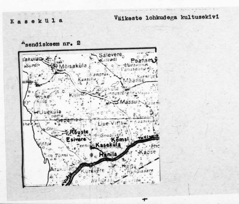 Negatiiv. Kaseküla. Väikeste lohkudega kultusekivi.
Ü.p. 1976.