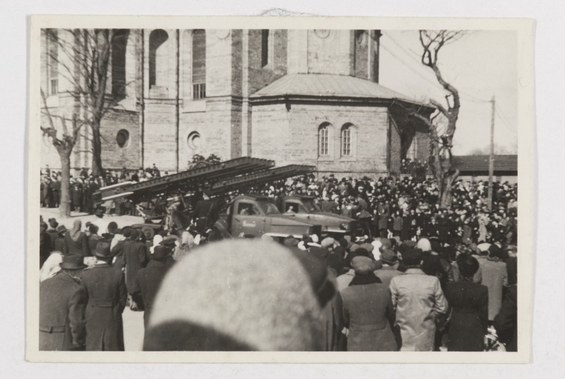 Crowd gathering in Tallinn at the church of Kaarli