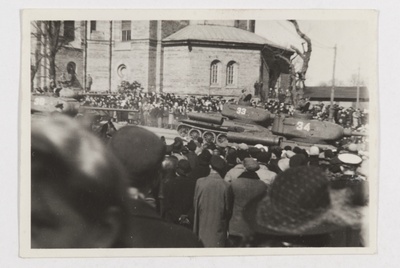 Crowd gathering in Tallinn at the church of Kaarli  duplicate photo