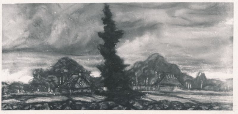 Foto. Fotokoopiad Ants Laikmaa teostest. Maal "Vanad talud Taeblas", 1916.