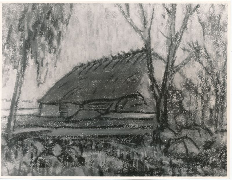 Foto. Fotokoopiad Ants Laikmaa teostest. Maal "Suitsutare Taeblas", 1918.
