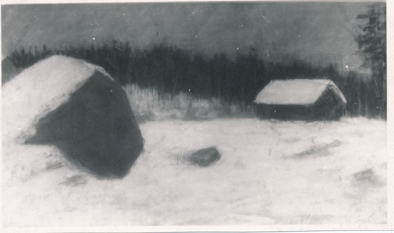 Foto. Fotokoopiad Ants Laikmaa teostest. Maal "Talvine õhtu Soomes", 1907.