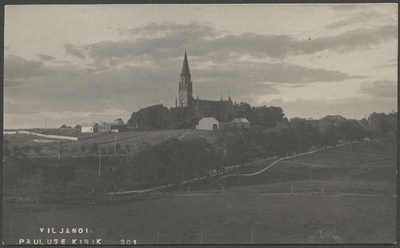 Postcard, Viljandi, Valuoja org, Pauluse church, sheep  duplicate photo
