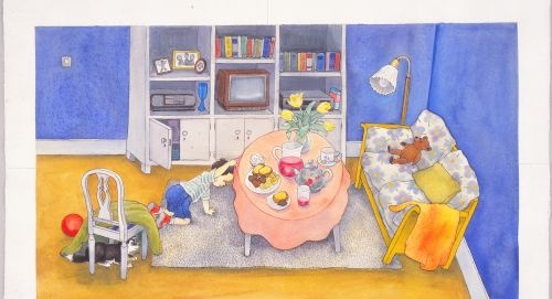 Diapositiiv.  Ilon Wiklandi illustratsioon: Var är Sammeli? Värviline. 12,5*10 cm.