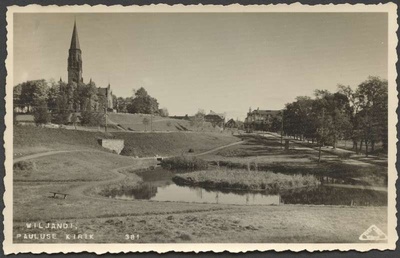 Postcard, Viljandi, Valuoja org (Väiketiik), Vaksali tee, Pauluse church  duplicate photo