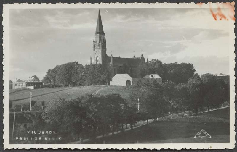 Postcard, Viljandi, Valuoja org, Pauluse church, sheep