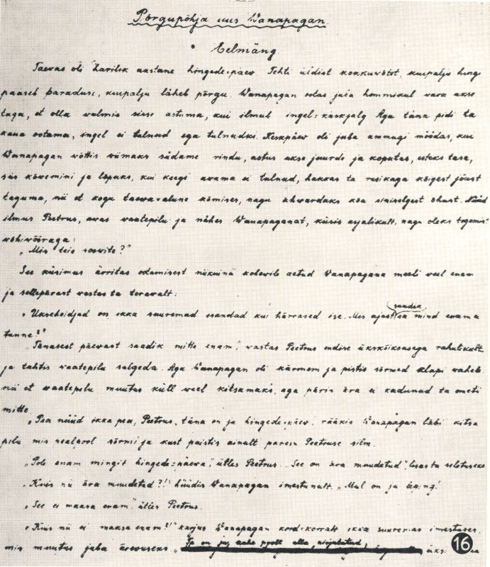 Fotopostkaart. "Põrgupõhja uus Vanapagan" (1939) - käsikiri.