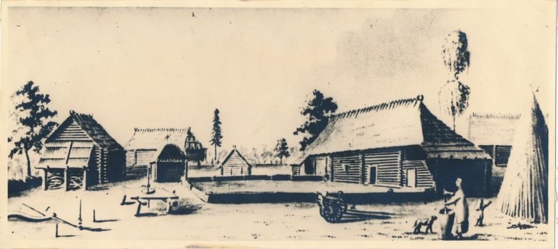Foto. Eesti talu XVIII saj. lõpul Pärnumaal. (Brotze) joonise järgi.