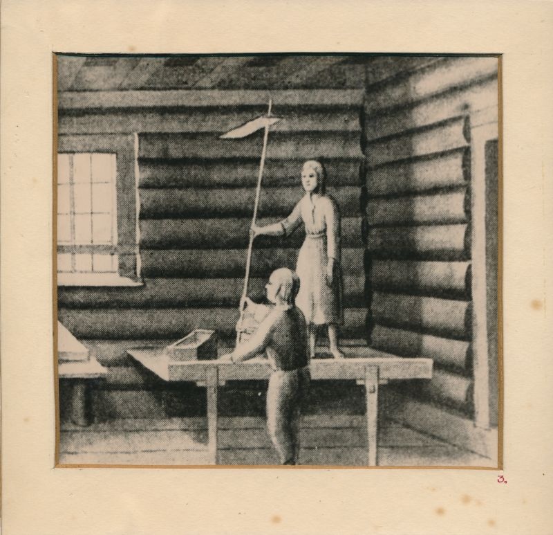 Foto. Lapsed jahvatamas käsikiviga Viljandimaal XVIII sajandi lõpul. Joonise järgi.