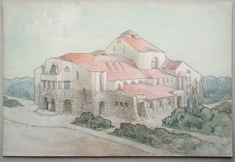 Tallinn German Theatre project (store plans, cuts, views). Architects Nikolai Vassiljev, Alexei Bubõr