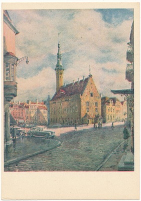 Postcard. K. Burman. Tallinn Raekoda. Aquarell.  duplicate photo