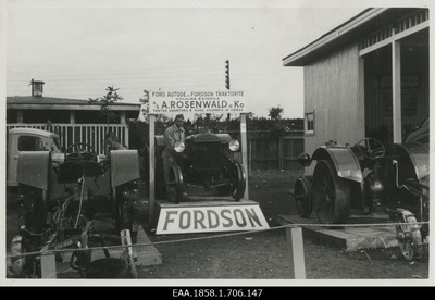 Tractor "Ford" "A.Rosenwaldi & Co" in the exhibition pavilion at the 50th anniversary exhibition of the Estonian Farmers' Society in Tartu  duplicate photo