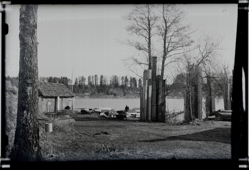 klaasnegatiiv Viljandi, paadisadam, aerukuurid, järv, vastaskallas 1931 F T.Parri