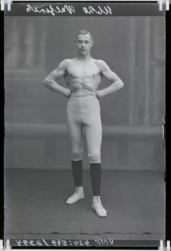 fotonegatiiv, Walfisch, meessportlane, raskejõustik, 1911, foto J. Riet