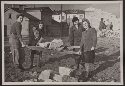 Employees of the state archive house destroying ruins/ Demolishing of the ruins of the archive building. Tallinn, Estonia 1946-1949  duplicate photo