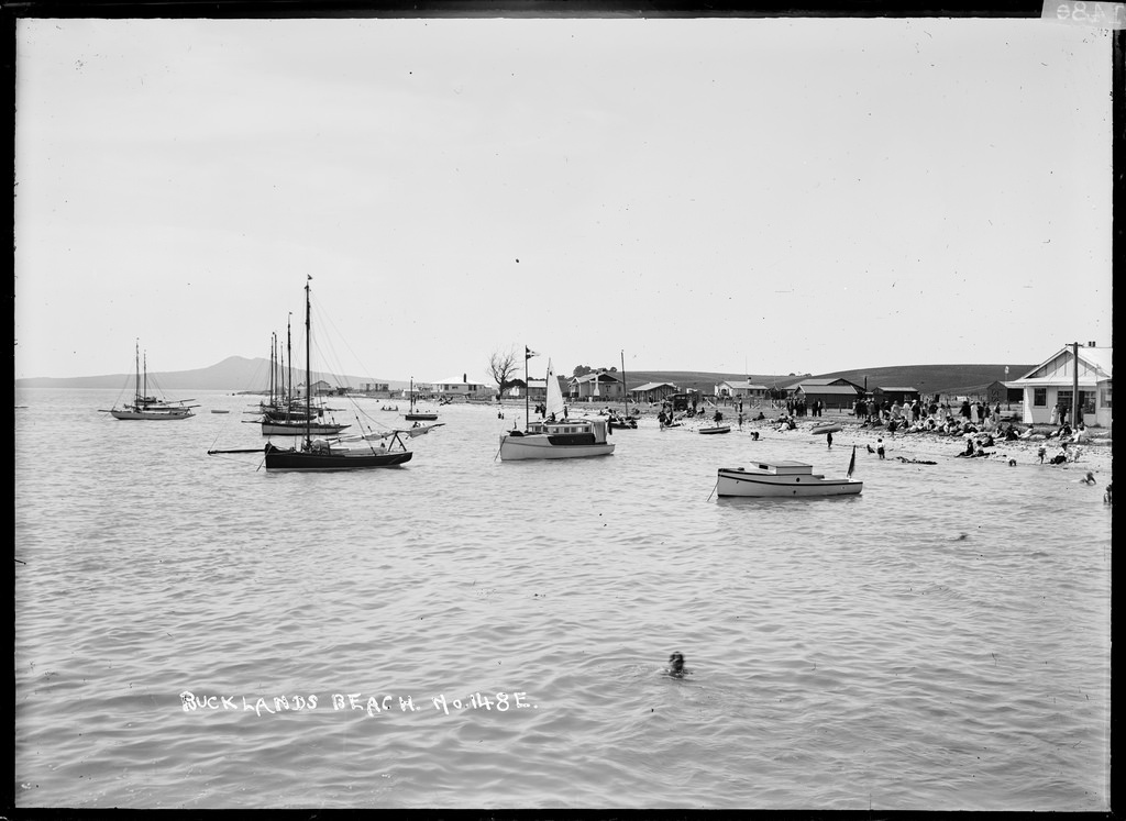 Leisure craft and holidaymakers at Bucklands Beach, Auckland
