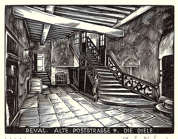 Tallinn. Old Post 9 house in front house. Page from map "Vana Tallinn"