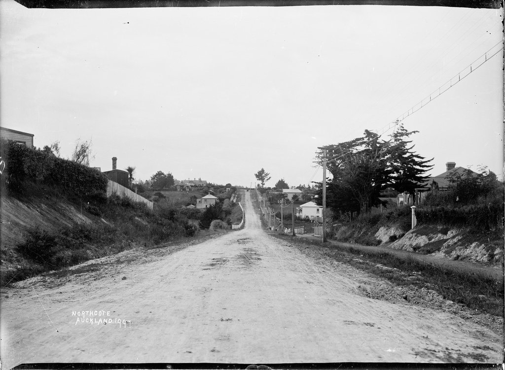 View looking down Stafford Road, Northcote, Auckland