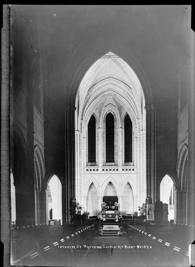 Interior of St Matthew's Church, Auckland at night