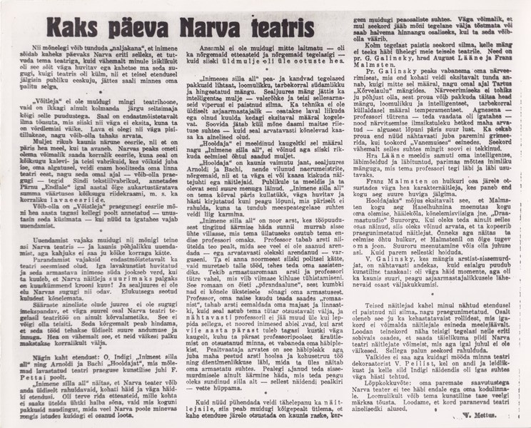 Ajalehe artikkel Narva teatrist