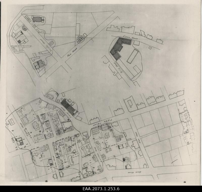Sõjas kahjustatud hooned Tartus Karlovas, koopia plaanist