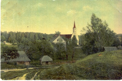 Postcard. Põlva. View of the Põlva Church and the former camphouse.  duplicate photo
