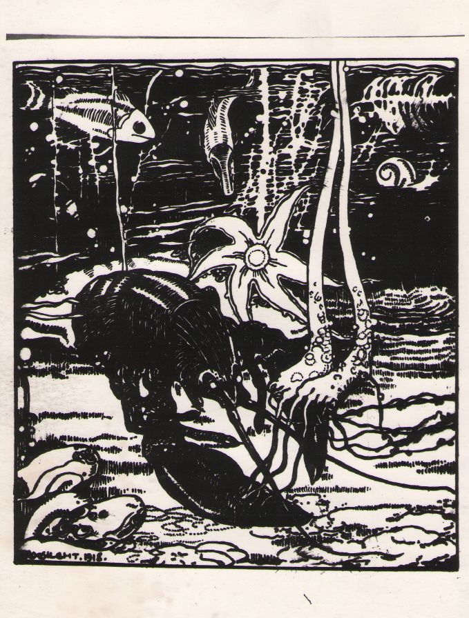 Foto. A. Roosilehe illustratsioon Fr. R. Kreutzwaldi muinasjutule  KULLAKETRAJAD, (1924).