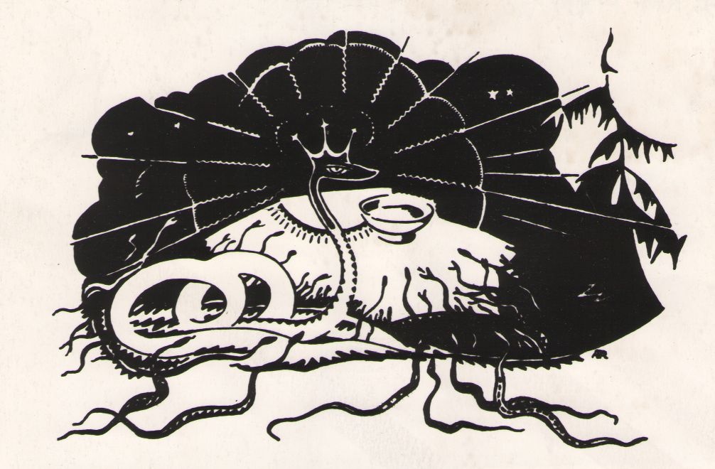 Foto. A. Roosilehe illustratsioon Fr. R. Kreutzwaldi muinasjutule KUUVALGEL VIHTLEJAD NEITSID.