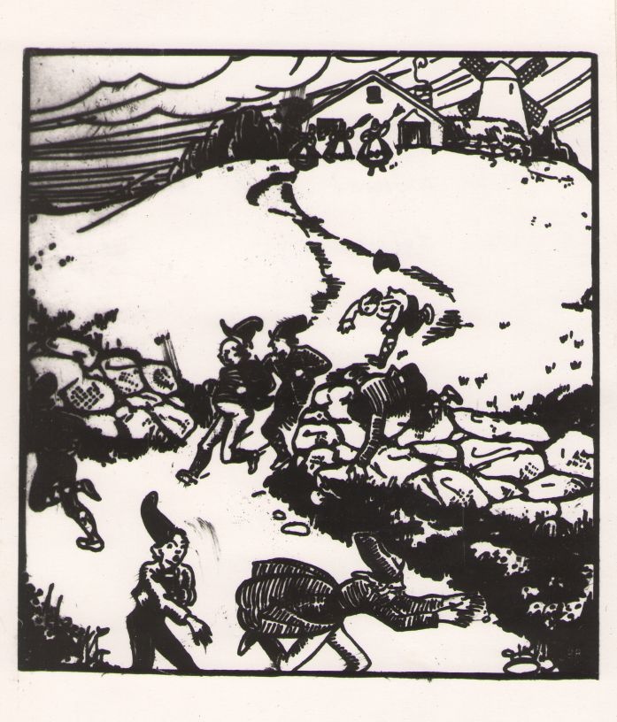Foto. J. Berkowitzi illustratsioon muinasjutule SEITSE RÄTSEPAT E. Mutt`i tõlketeosest FAIRY TALES FROM BALTIC SHORES. 1930.