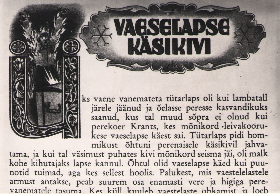 Foto. G. Reindorffi päisvinjett Fr. R. Kreutzwaldi muinasjutule VAESLAPSE KÄSIKIVI.