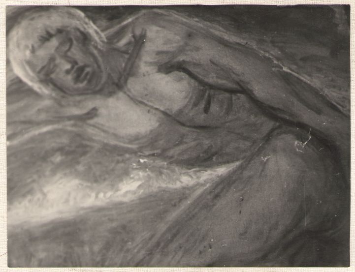 Foto. Fragment Elmar Kella maalist KÄSI KALJUKAMMITSAS.